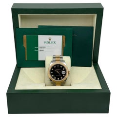 Rolex Datejust 41 18k Yellow Gold Steel Diamond Black Dial Mens Watch 126333