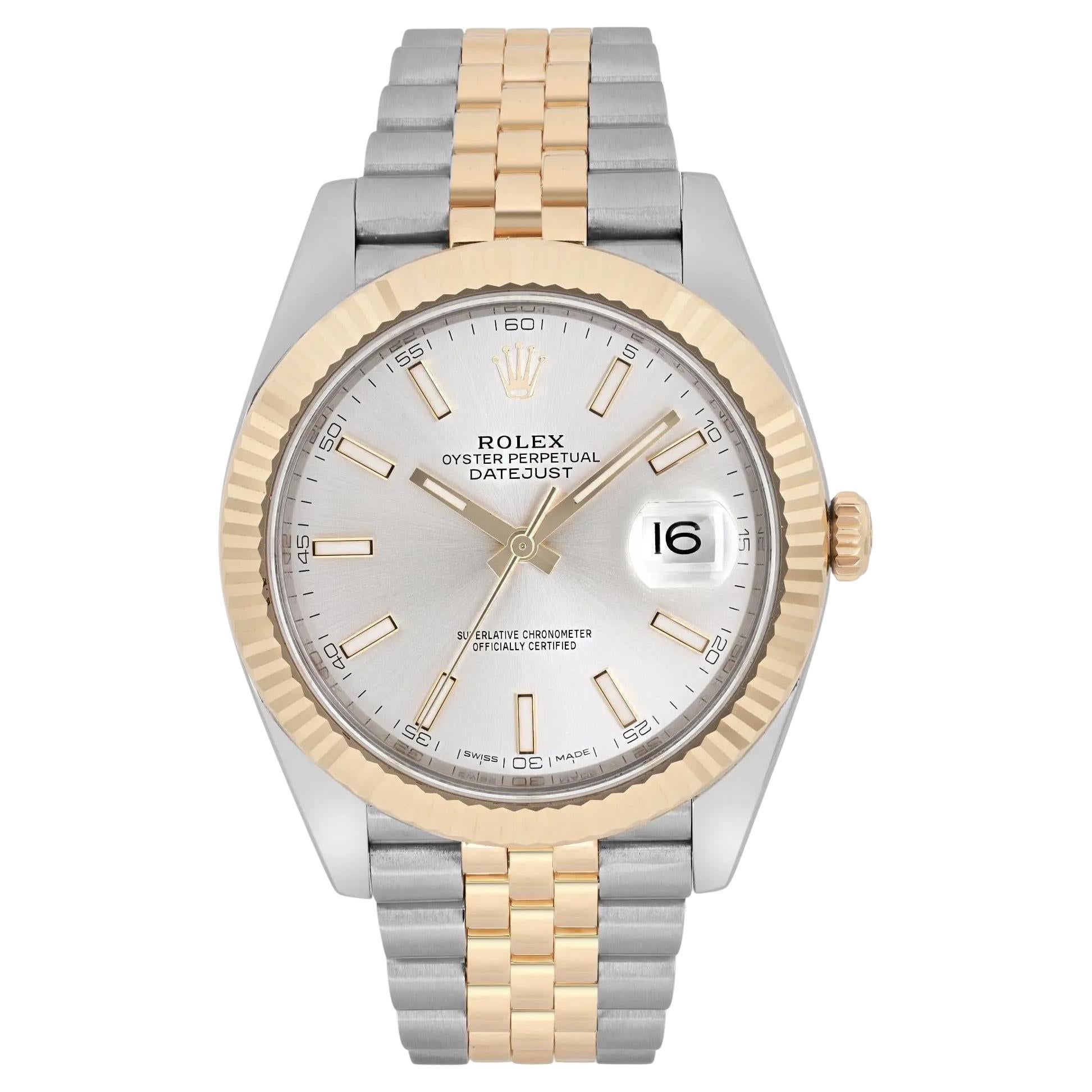 Rolex Datejust 41 Orologio automatico da uomo con quadrante argento e acciaio in oro giallo 18 carati 126333 in vendita
