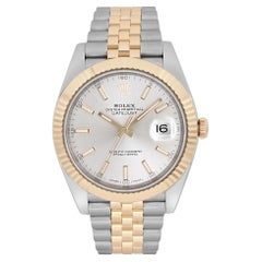 Rolex Datejust 41 18K Yellow Gold Steel Silver Dial Automatic Mens Watch 126333