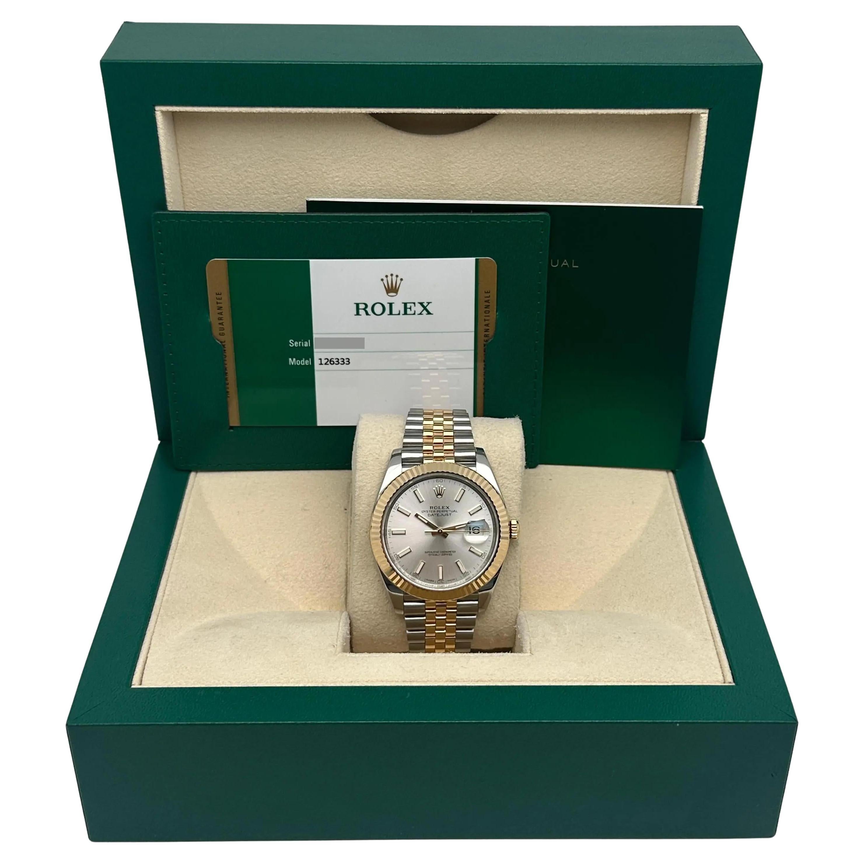 Rolex Datejust 41 Orologio automatico da uomo con quadrante argento e acciaio in oro giallo 18 carati 126333