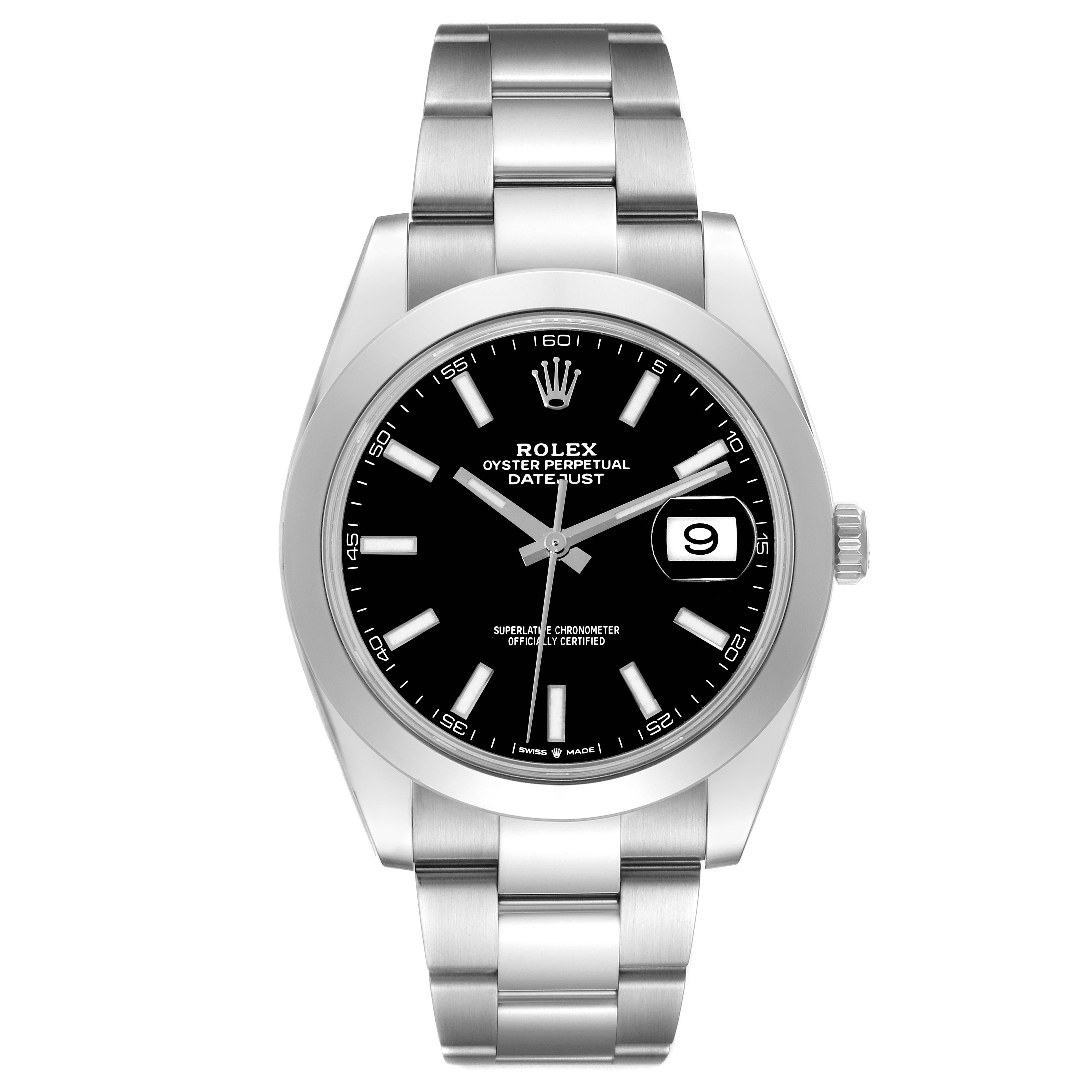 Men's Rolex Datejust 41 Black Dial Smooth Bezel Steel Mens Watch 126300