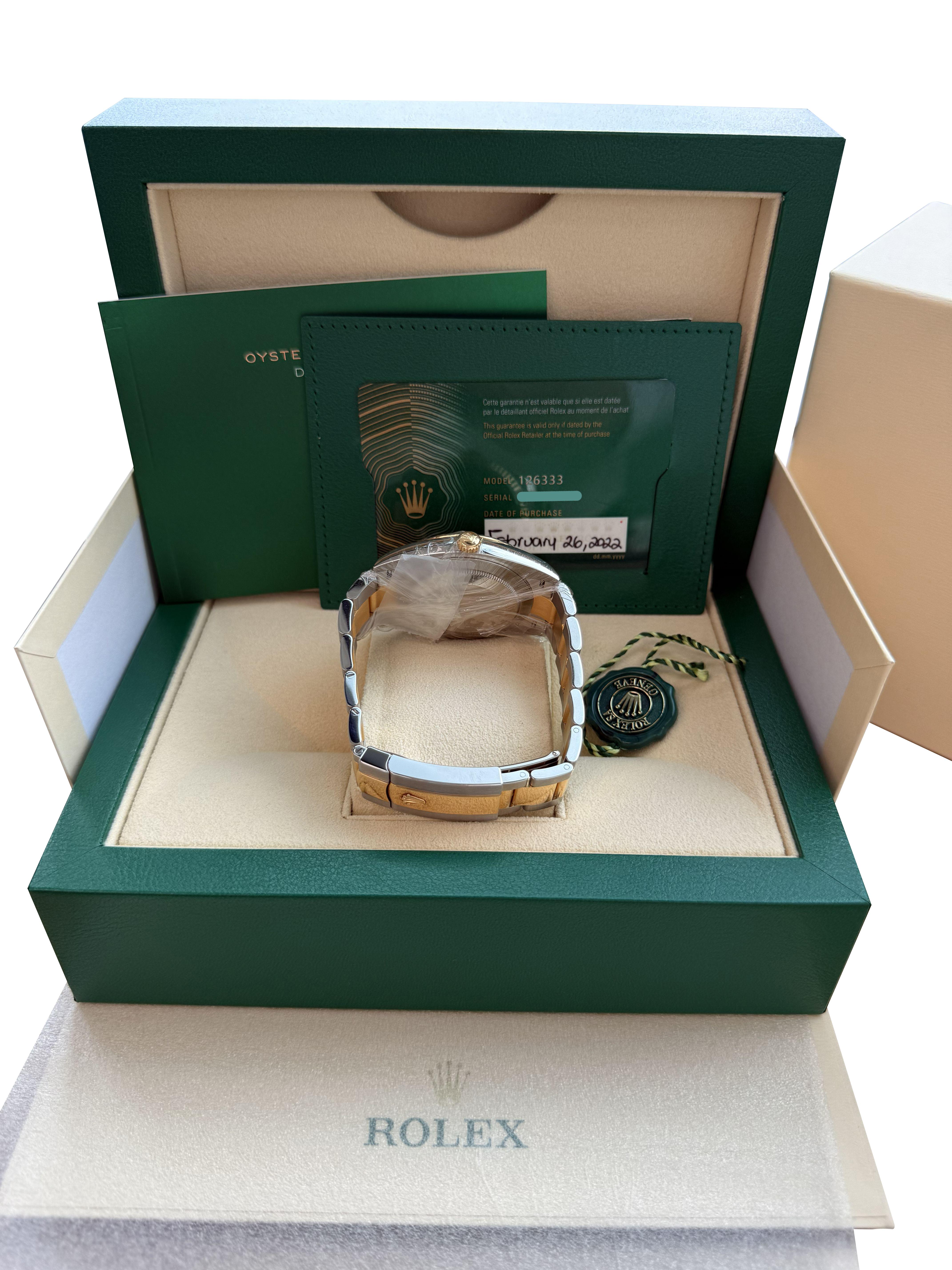 Rolex Datejust 41 Cadran diamant noir Lunette cannelée en acier or jaune 126333 en vente 7