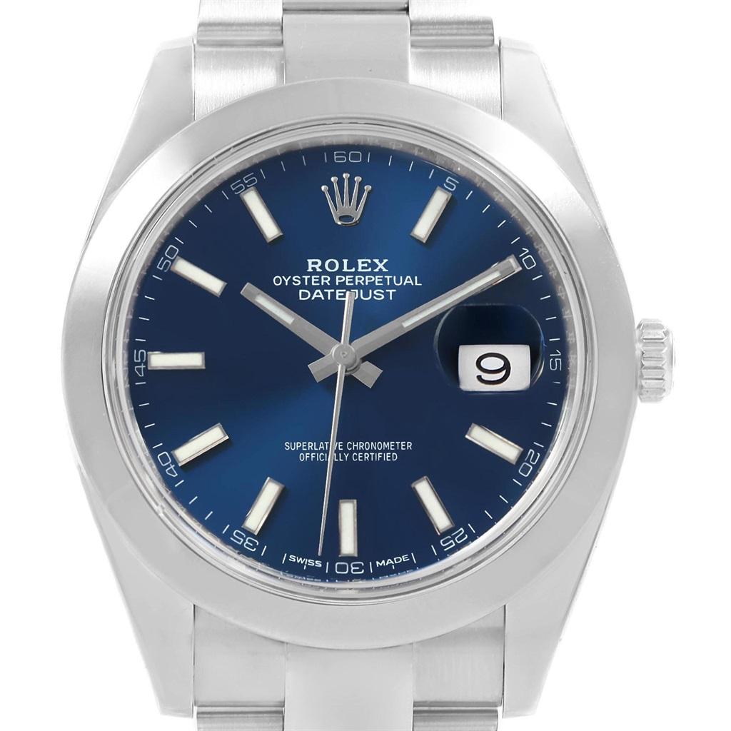 Rolex Datejust 41 Blue Baton Dial Stainless Steel Men's Watch 126300 For Sale 1