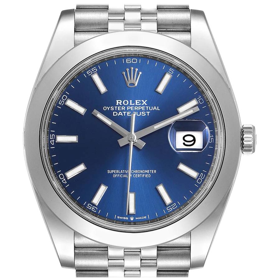 Rolex Datejust 41 Blue Dial Jubilee Bracelet Steel Men's Watch 126300 Box Card For Sale