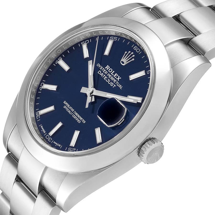Men's Rolex Datejust 41 Blue Dial Oyster Bracelet Steel Watch 126300 Box Card For Sale