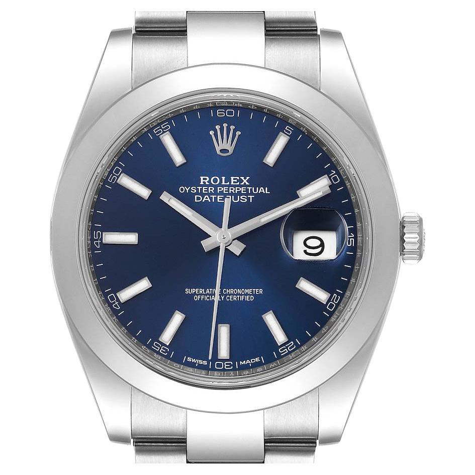 Rolex Datejust 41 Blue Dial Oyster Bracelet Steel Watch 126300 Box Card For Sale