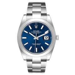 Rolex Datejust 41 Esfera Azul Bisel Liso Acero Reloj Caballero 126300 Caja Tarjeta