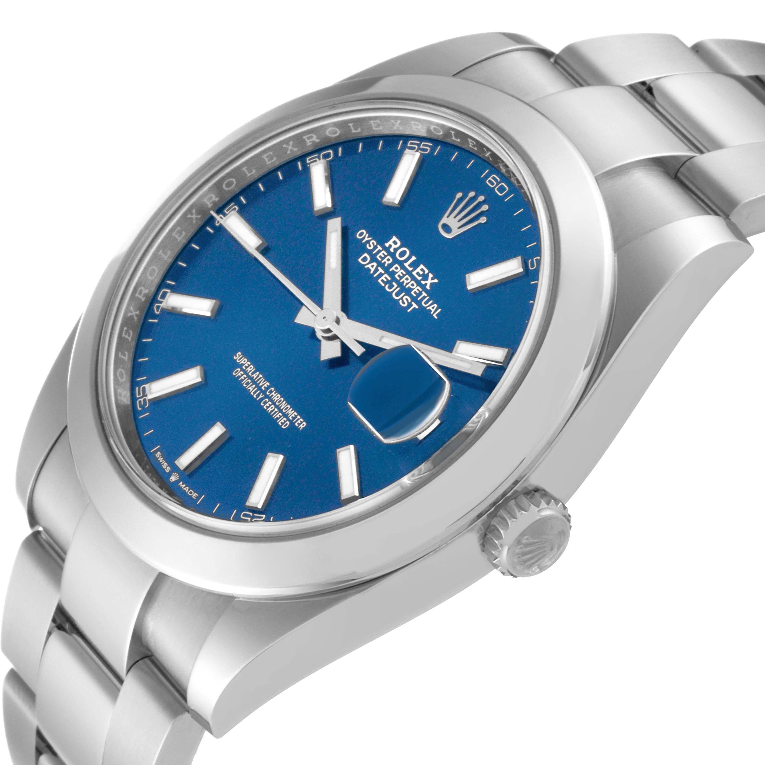 Men's Rolex Datejust 41 Blue Dial Smooth Bezel Steel Mens Watch 126300 Box Card For Sale