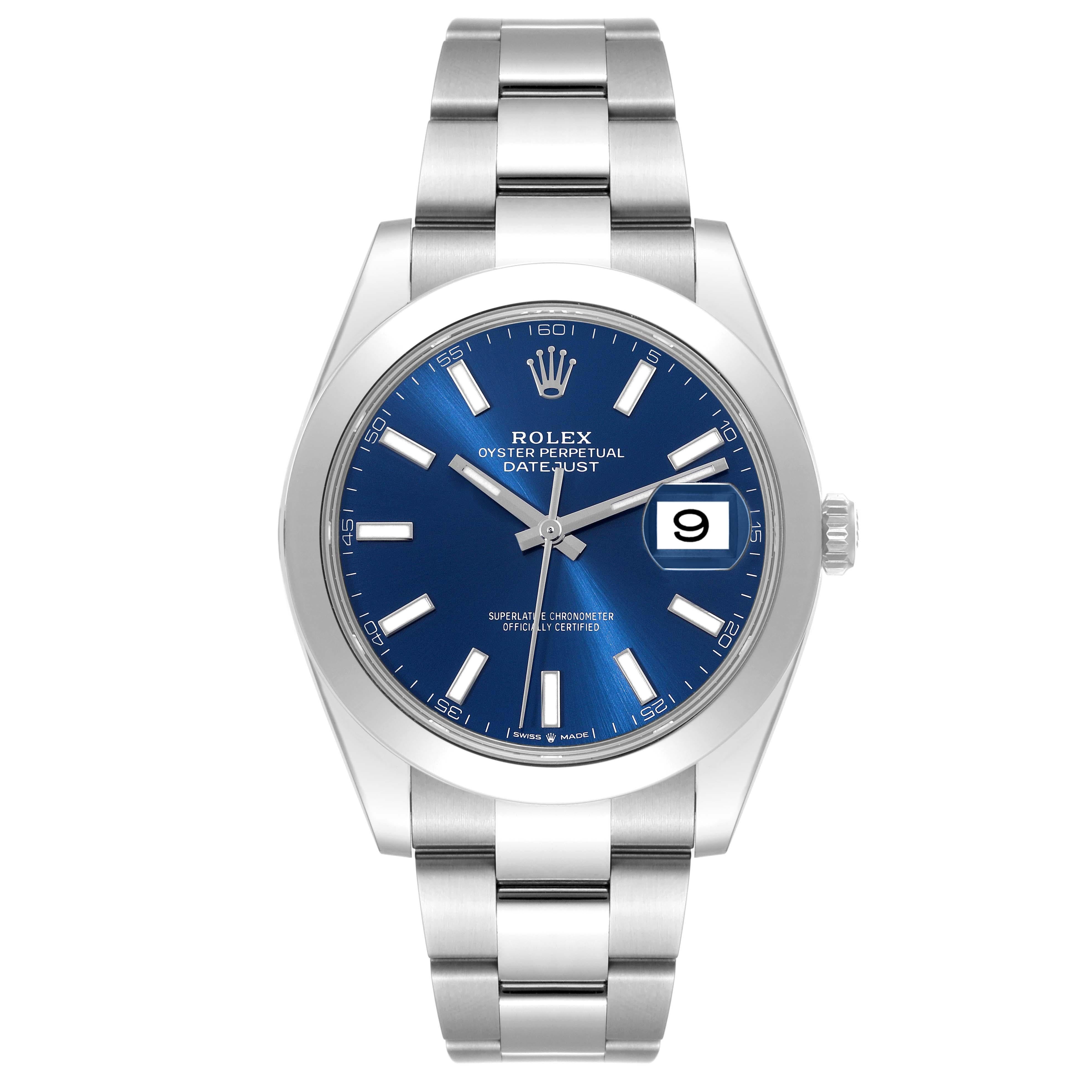 Rolex Datejust 41 Blue Dial Smooth Bezel Steel Mens Watch 126300 Box Card 5