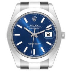 Rolex Datejust 41 Blue Dial Smooth Bezel Steel Mens Watch 126300 Box Card