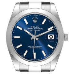 Rolex Datejust 41 Blue Dial Smooth Bezel Steel Mens Watch 126300 Box Card