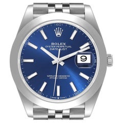 Rolex Datejust Blue Dial Smooth Bezel Steel Mens Watch 126300 Box Card