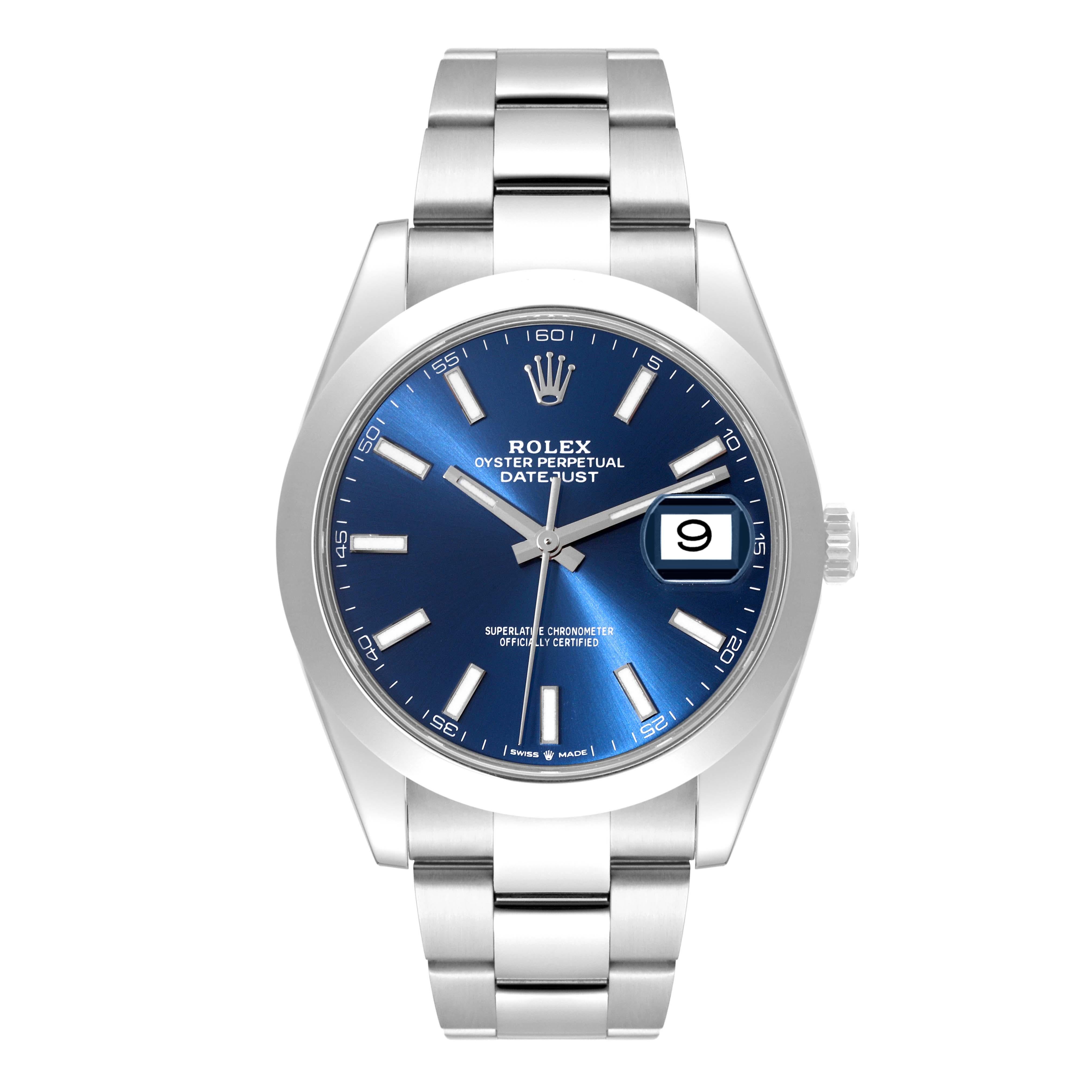 Men's Rolex Datejust 41 Blue Dial Smooth Bezel Steel Mens Watch 126300 For Sale