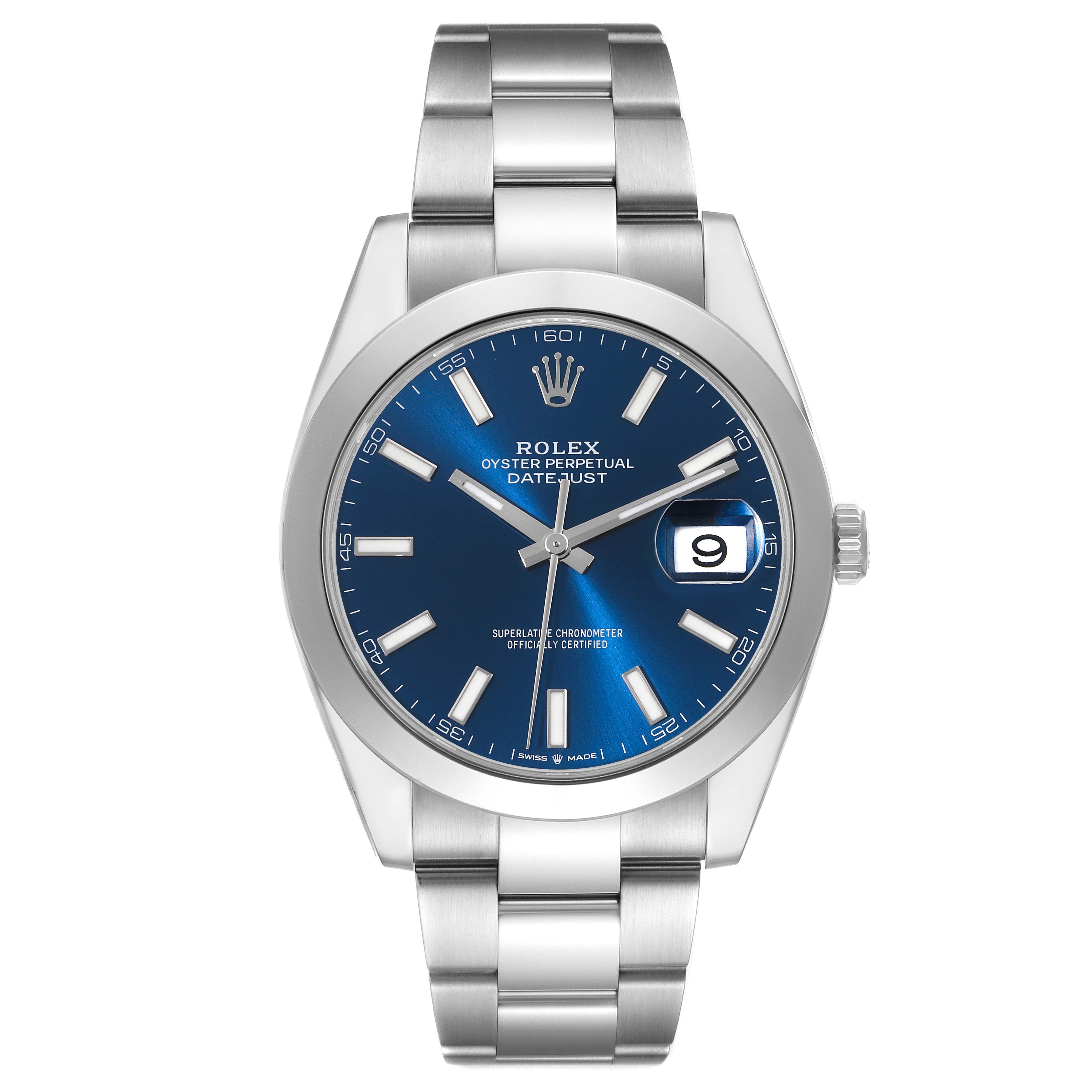 Rolex Datejust 41 Blue Dial Smooth Bezel Steel Mens Watch 126300 1