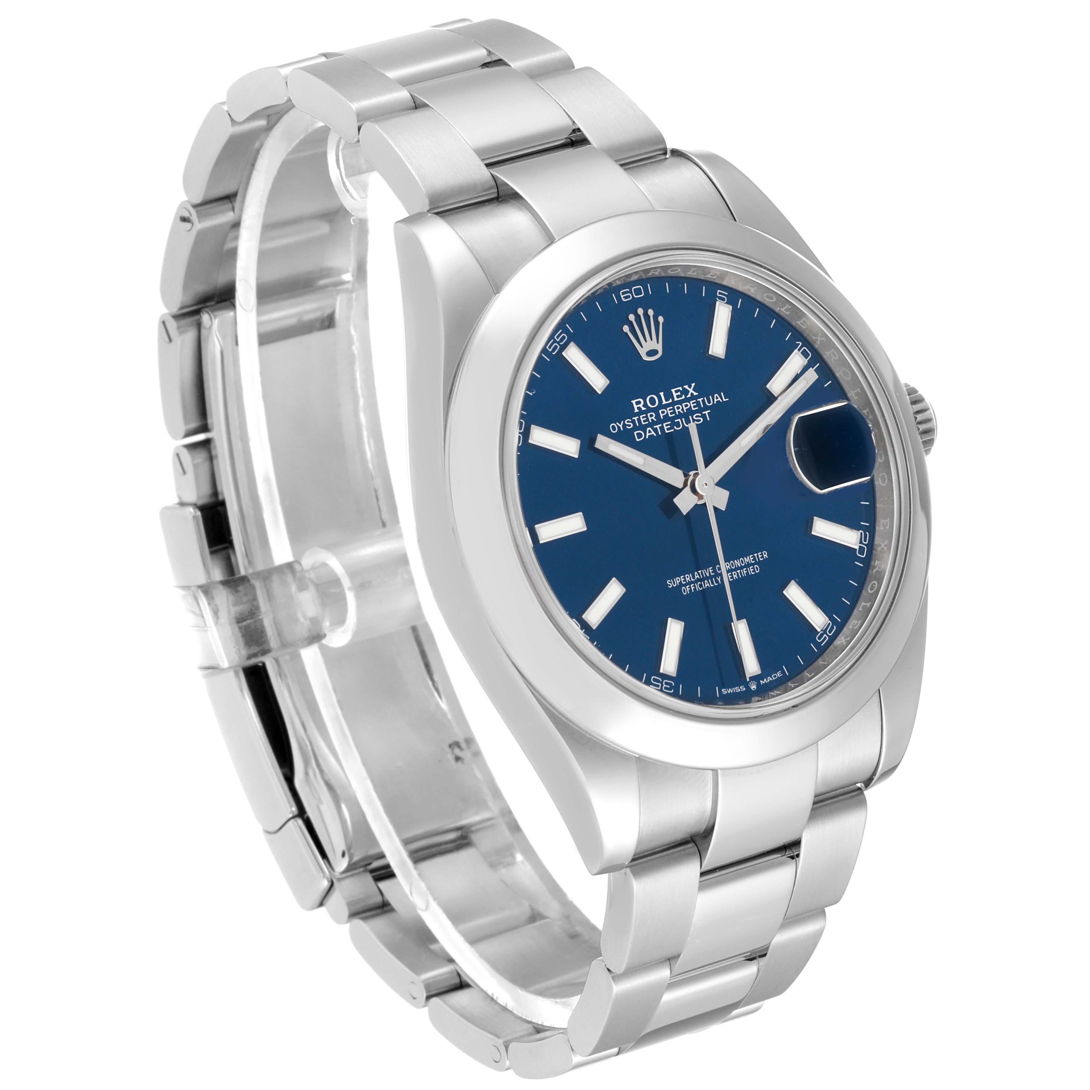 Rolex Datejust 41 Blue Dial Smooth Bezel Steel Mens Watch 126300 For Sale 5