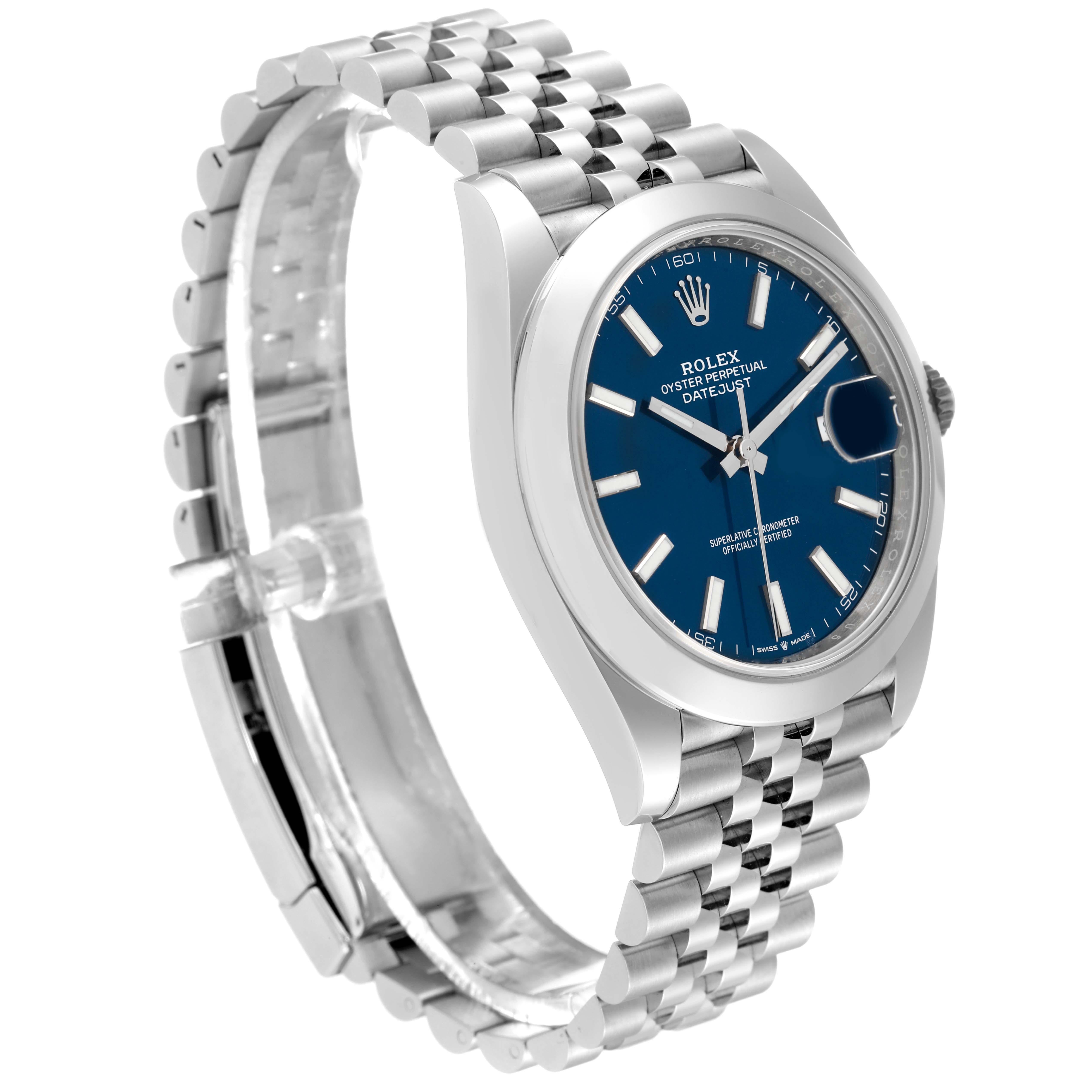 Rolex Datejust 41 Blue Dial Smooth Bezel Steel Mens Watch 126300 Unworn In Excellent Condition In Atlanta, GA