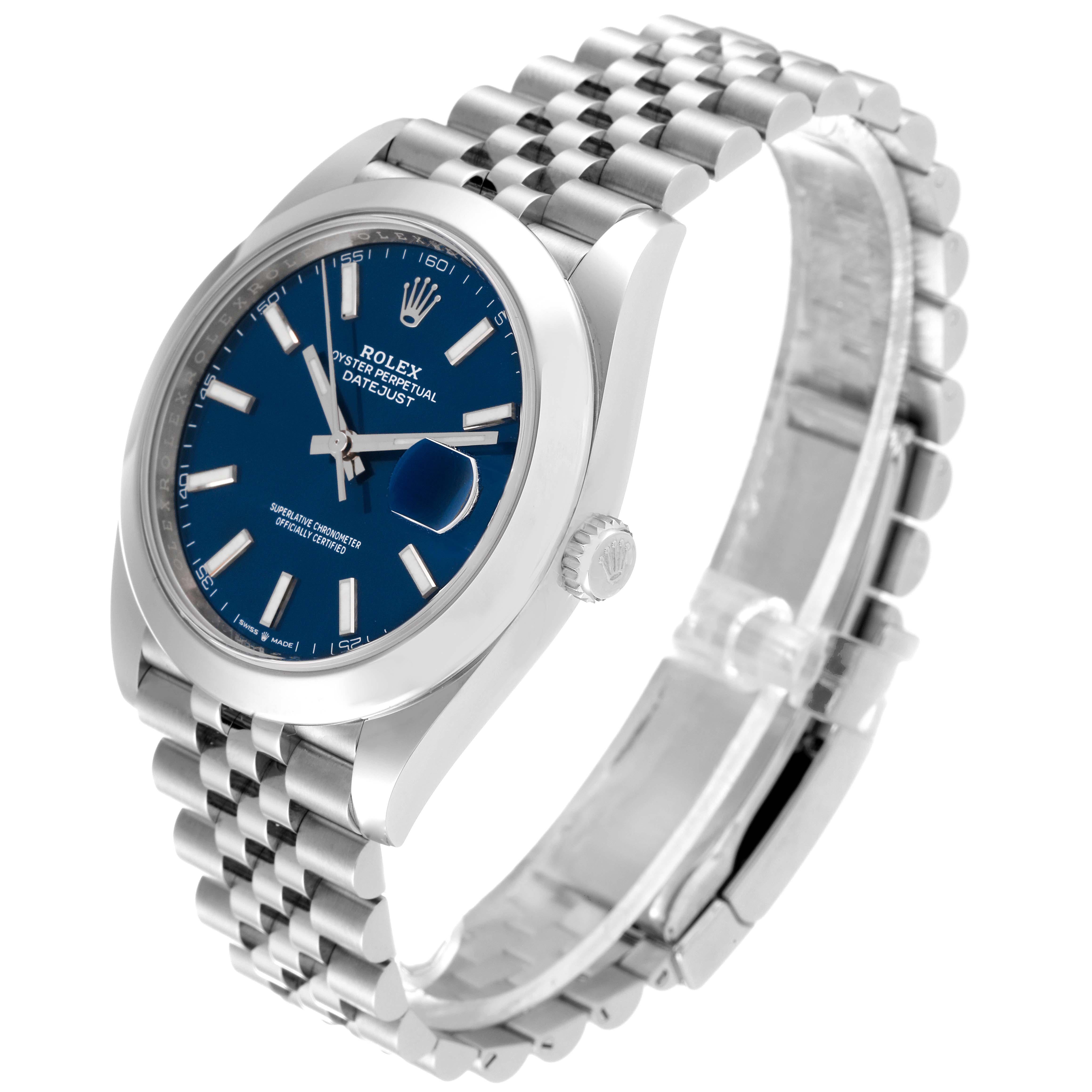 Men's Rolex Datejust 41 Blue Dial Smooth Bezel Steel Mens Watch 126300 Unworn