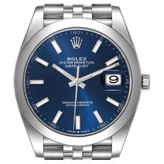 Rolex Datejust 41 Blue Dial Smooth Bezel Steel Mens Watch 126300 Unworn