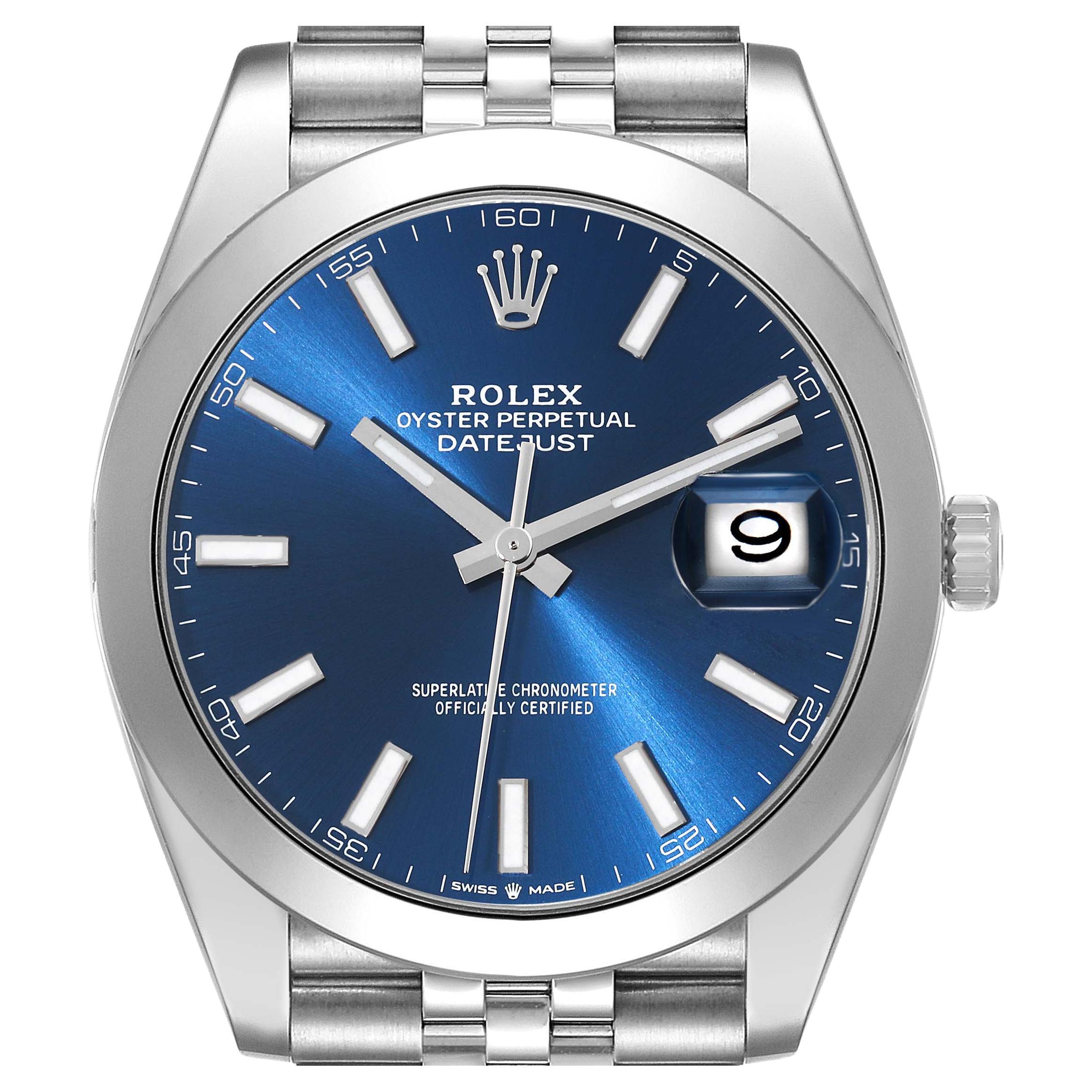 Rolex Datejust 41 Blue Dial Smooth Bezel Steel Mens Watch 126300 Unworn