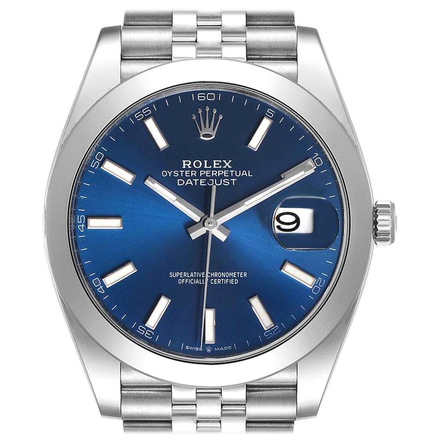 Rolex Datejust 41 Blue Dial Steel Men's Watch 126300 Box Card For Sale