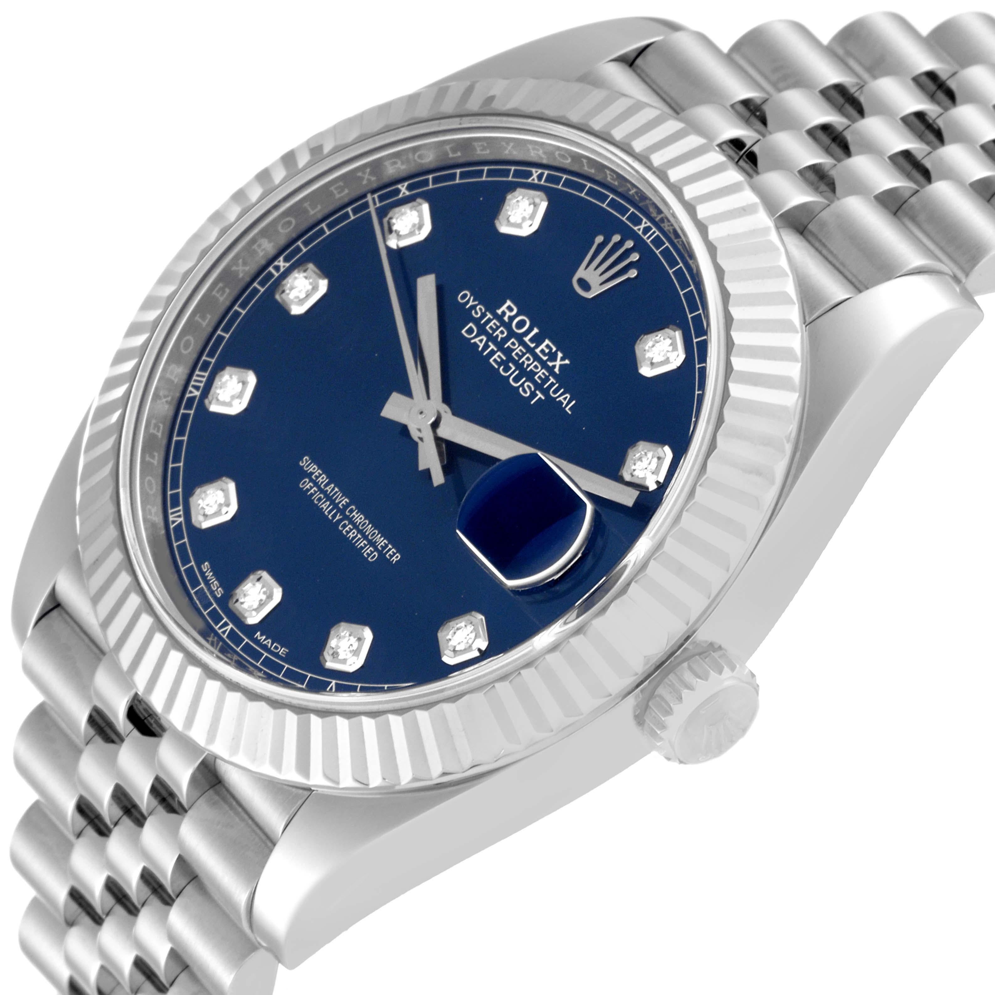 Men's Rolex Datejust 41 Blue Diamond Dial Steel White Gold Mens Watch 126334 Box Card
