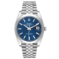 Rolex Datejust 41 Blue Fluted Dial Steel Mens Watch 126300 Box Card