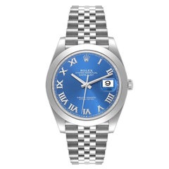 Rolex Datejust 41 Esfera romana azul Bisel liso Reloj de caballero de acero 126300 Caja Tarjeta