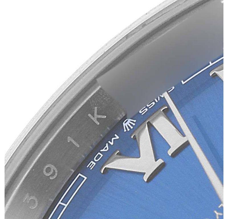 Rolex Montre Datejust 41 bleue à cadran romain et lunette lisse en acier pour hommes 126300 Boîte Card en vente 2