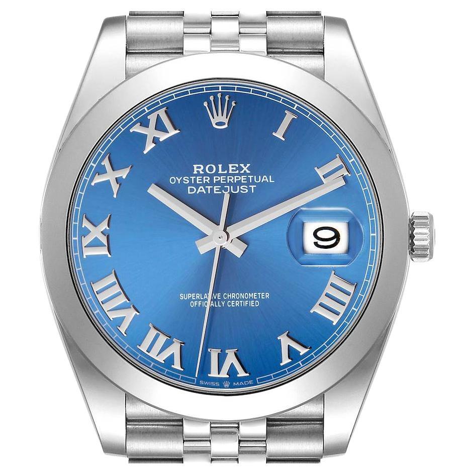 Rolex Datejust Blue Roman Dial Smooth Bezel Steel Mens Watch 126300 Unworn