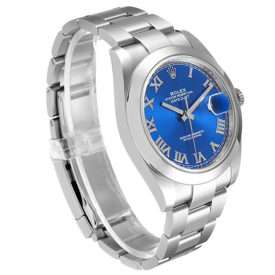Rolex Datejust 41 Blue Roman Dial Steel Mens Watch 126300 Box Card In Excellent Condition In Atlanta, GA