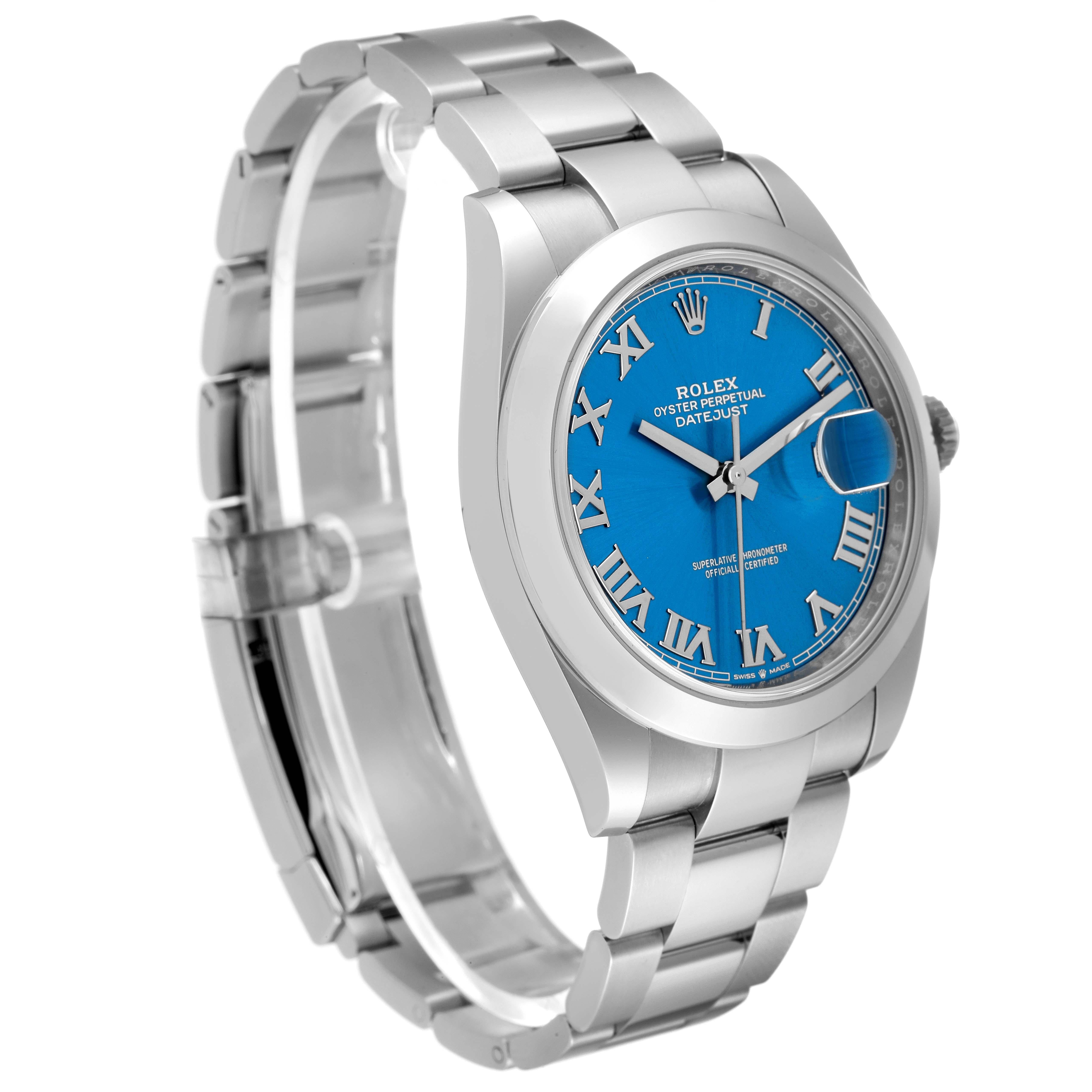 Rolex Datejust 41 Blue Roman Dial Steel Mens Watch 126300 Box Card In Excellent Condition In Atlanta, GA