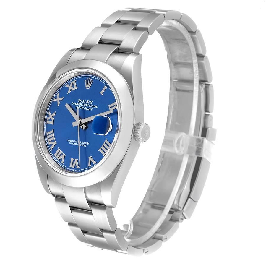 Men's Rolex Datejust 41 Blue Roman Dial Steel Mens Watch 126300 Box Card For Sale