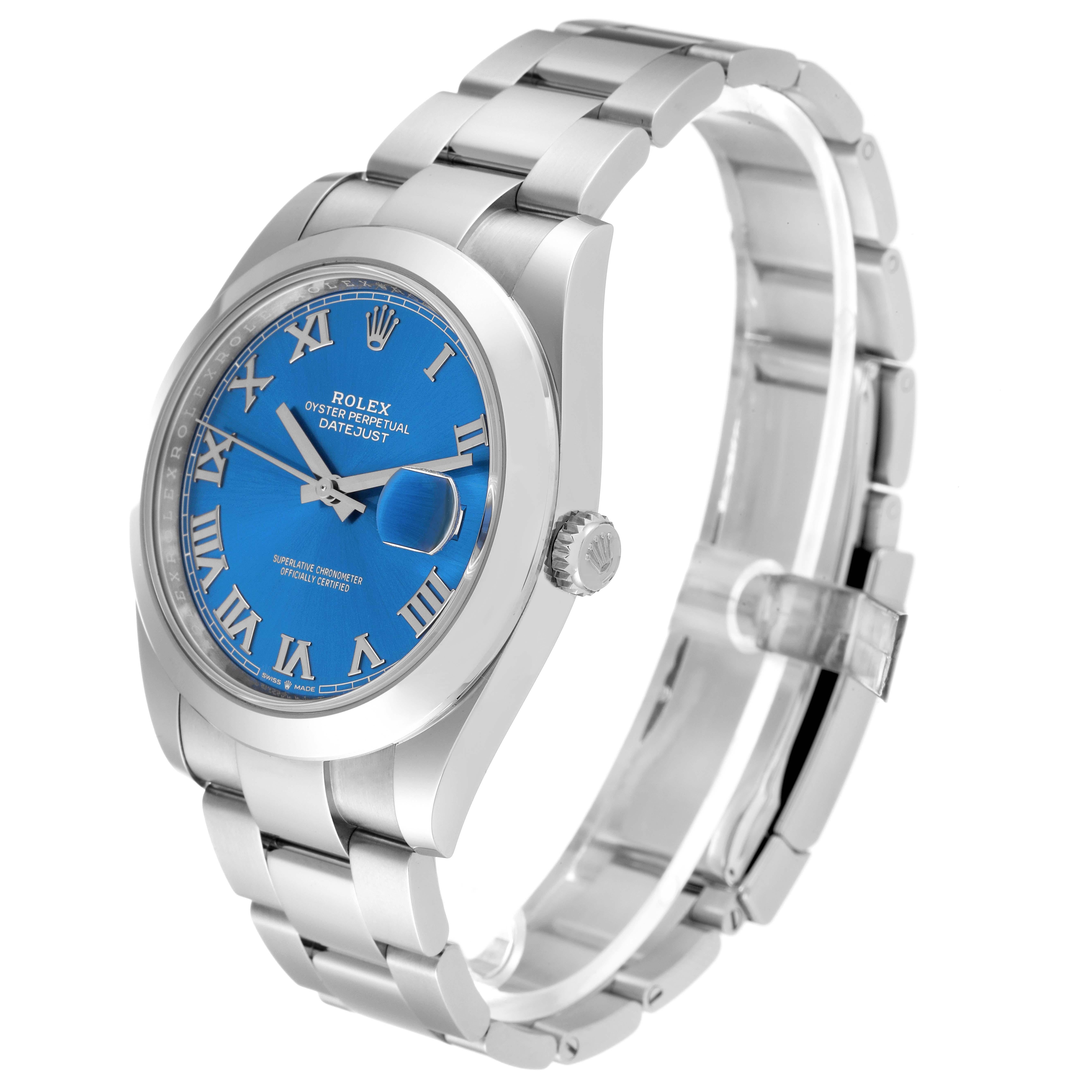 Men's Rolex Datejust 41 Blue Roman Dial Steel Mens Watch 126300 Box Card
