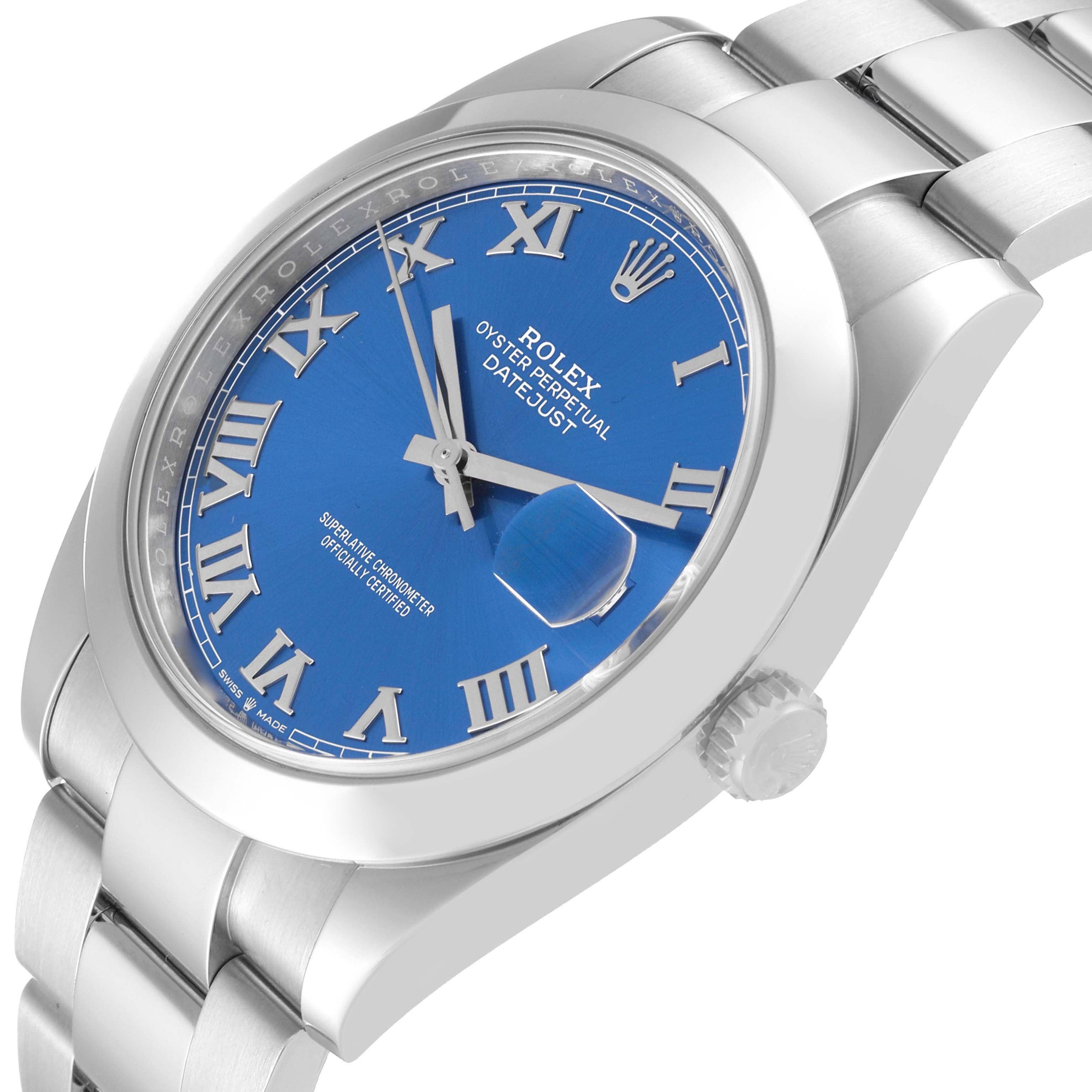 Men's Rolex Datejust 41 Blue Roman Dial Steel Mens Watch 126300 Box Card