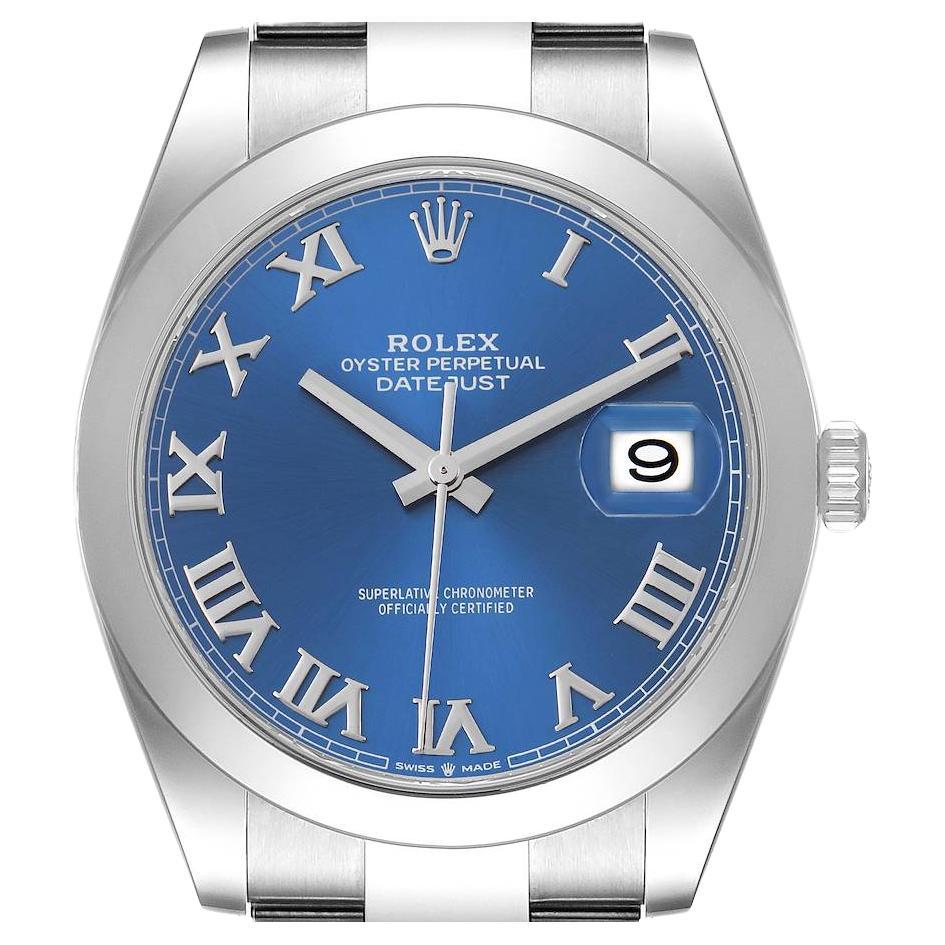 Rolex Datejust 41 StahlHerrenuhr 126300 mit blauem römischen Zifferblatt und Karton im Angebot