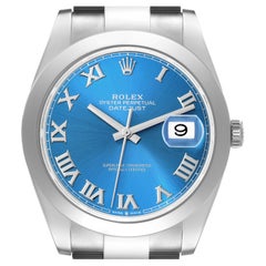 Rolex Datejust 41 Blue Roman Dial Steel Mens Watch 126300 Box Card