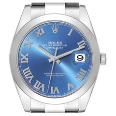 Rolex Datejust 41 Blue Roman Dial Steel Mens Watch 126300 Box Card