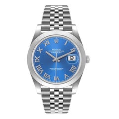 Rolex Datejust 41 Blaues römisches Zifferblatt Stahl Herrenuhr 126300 Ungetragen