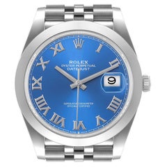 Rolex Datejust 41 Blaues römisches Zifferblatt Stahl Herrenuhr 126300 Ungetragen