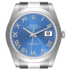 Rolex Datejust 41 Blaue Stahl-Herrenuhr mit römischem Zifferblatt 126300 Ungetragen