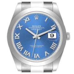 Rolex Datejust 41 Blaue Stahl-Herrenuhr mit römischem Zifferblatt 126300 Ungetragen
