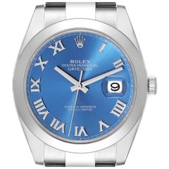 Rolex Datejust 41 Blaue Stahl-Herrenuhr mit römischem Zifferblatt 126300 Ungetragen
