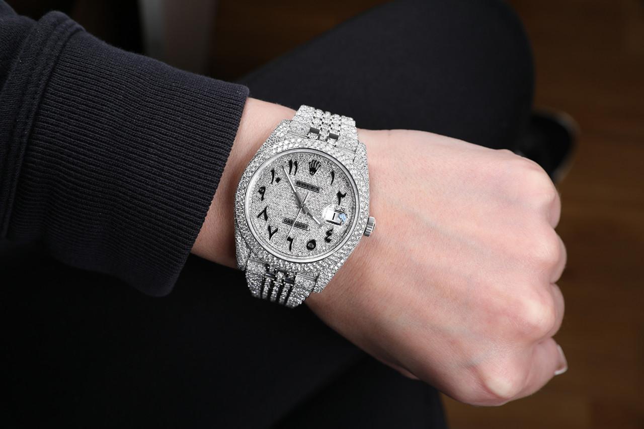 Men's Rolex Datejust 41 Stainless Steel Diamond Iced Out Custom Arabic Numeral Watch For Sale