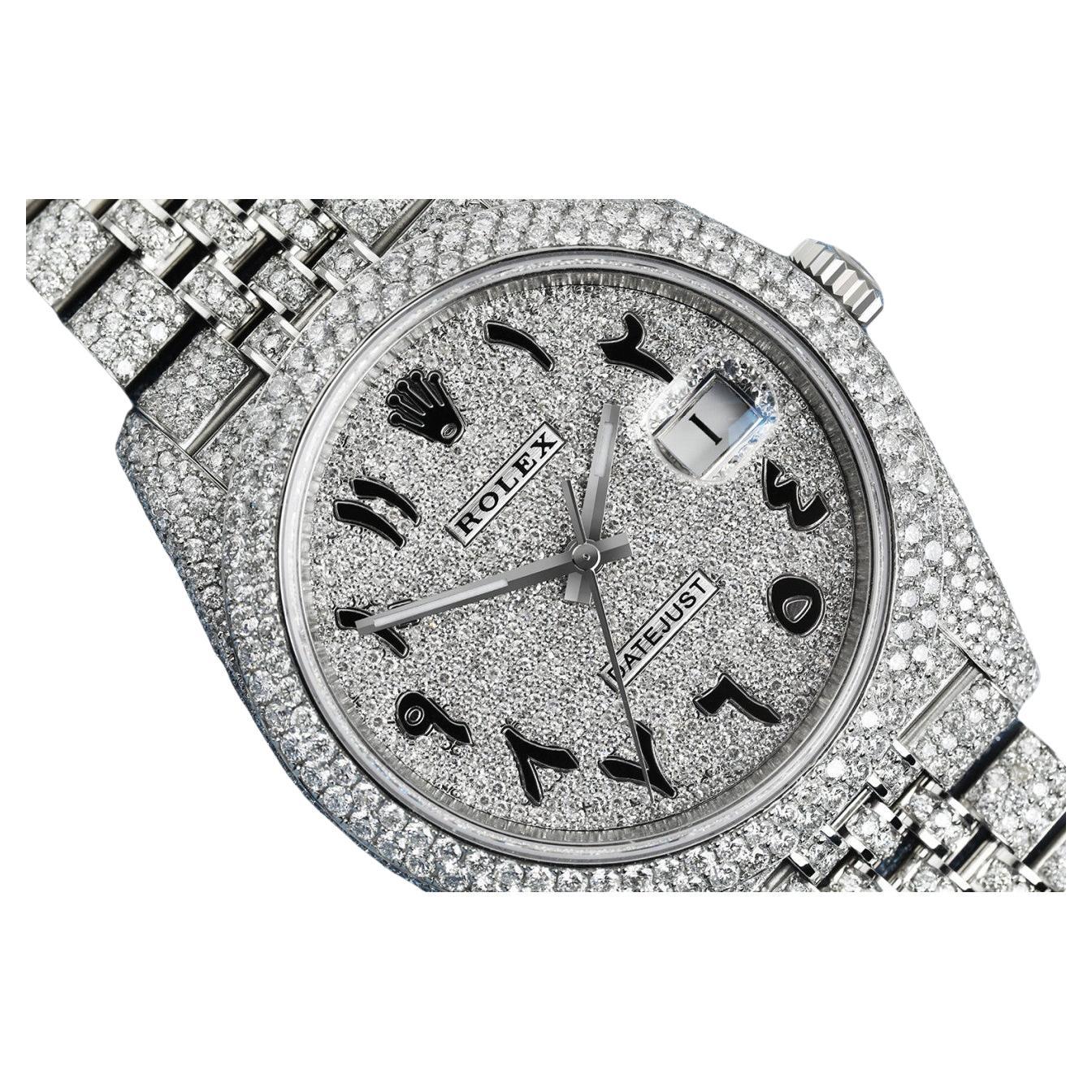 Rolex Datejust 41 Stainless Steel Diamond Iced Out Custom Arabic Numeral Watch For Sale