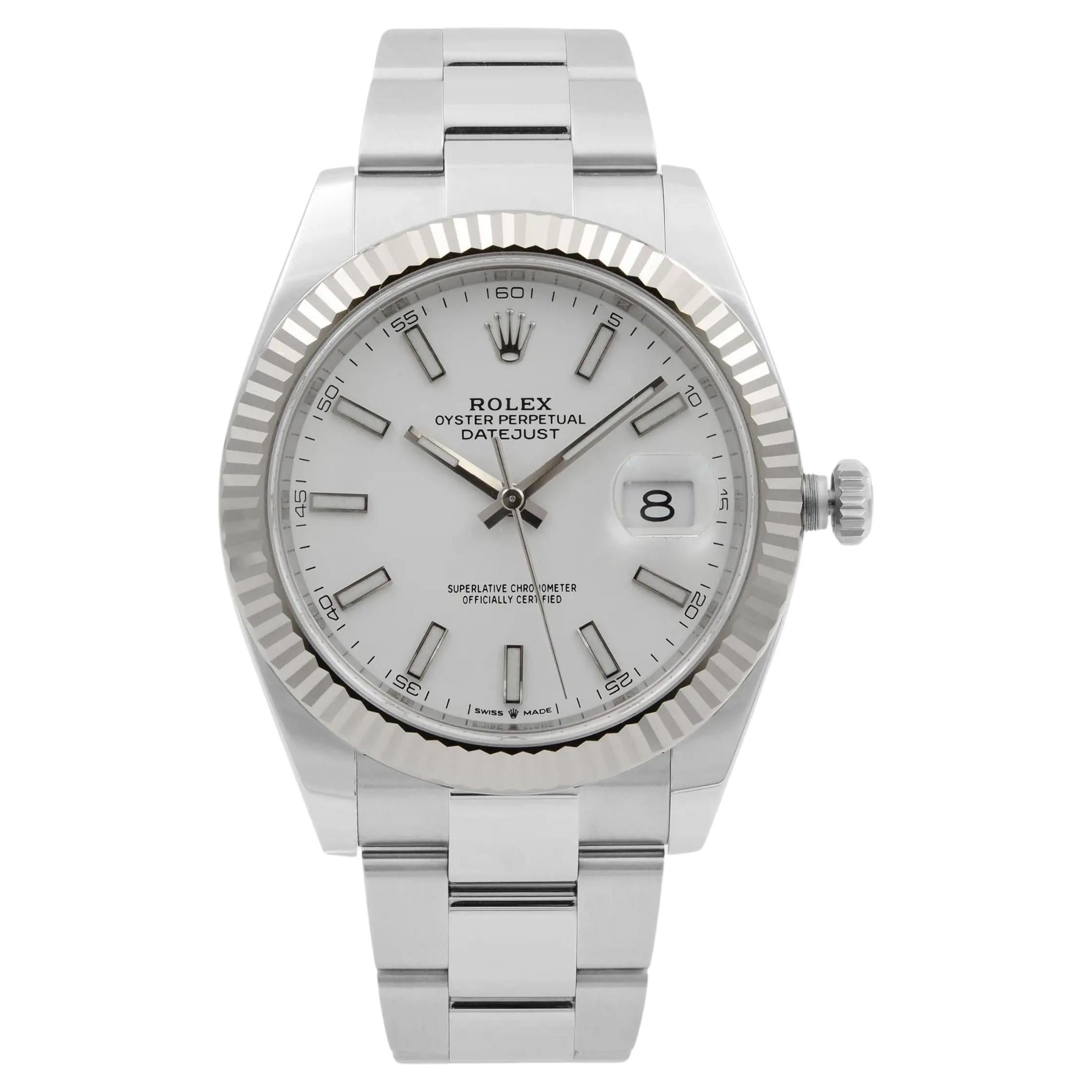 Rolex Datejust 41 Fluted Bezel Steel White Dial Automatic Mens Watch 126334