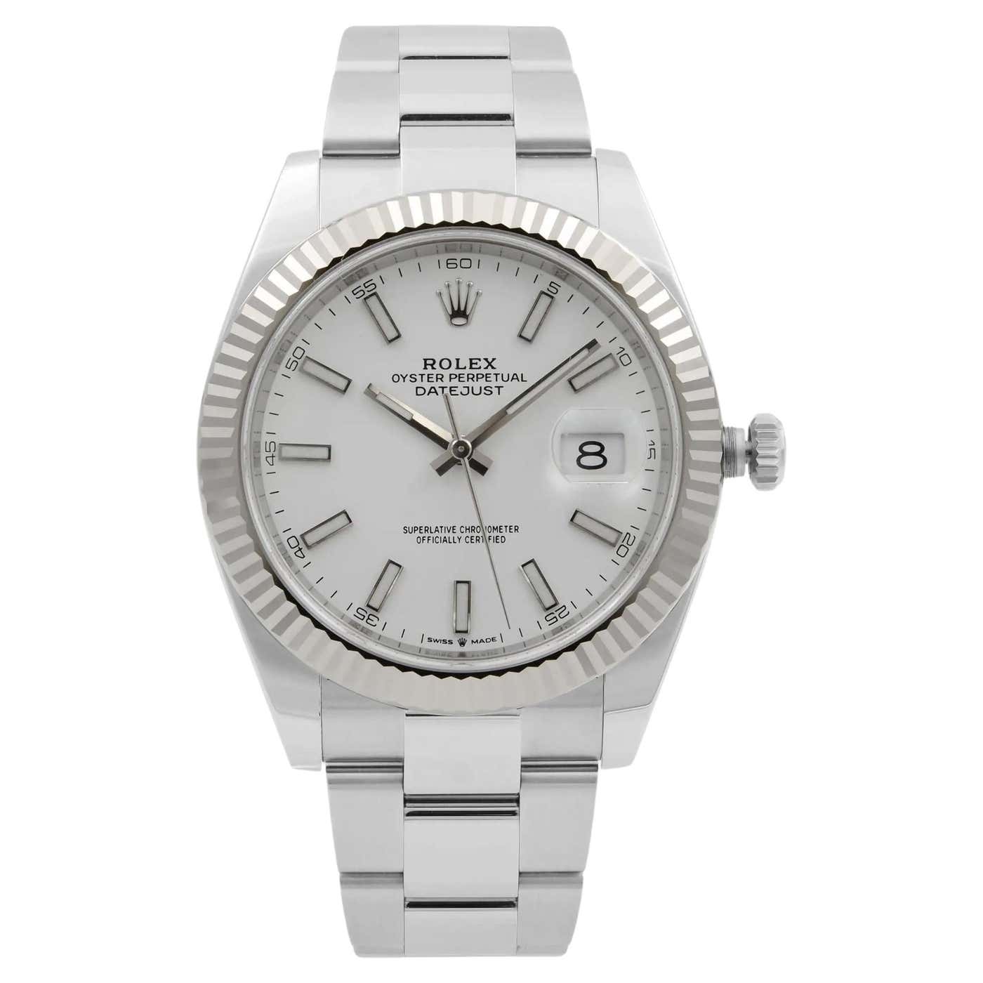 Rolex Datejust 41 Fluted Bezel Steel White Dial Automatic Mens Watch ...