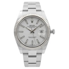 Rolex Montre automatique Datejust 41 à lunette cannelée et cadran blanc en acier, pour hommes 126334