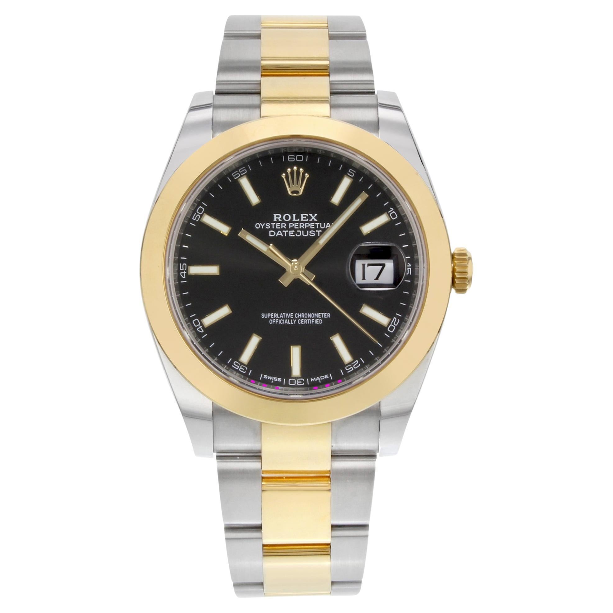 Rolex Datejust 41 Gold Steel Black Dial Smooth Oyster Automatic Watch 126303