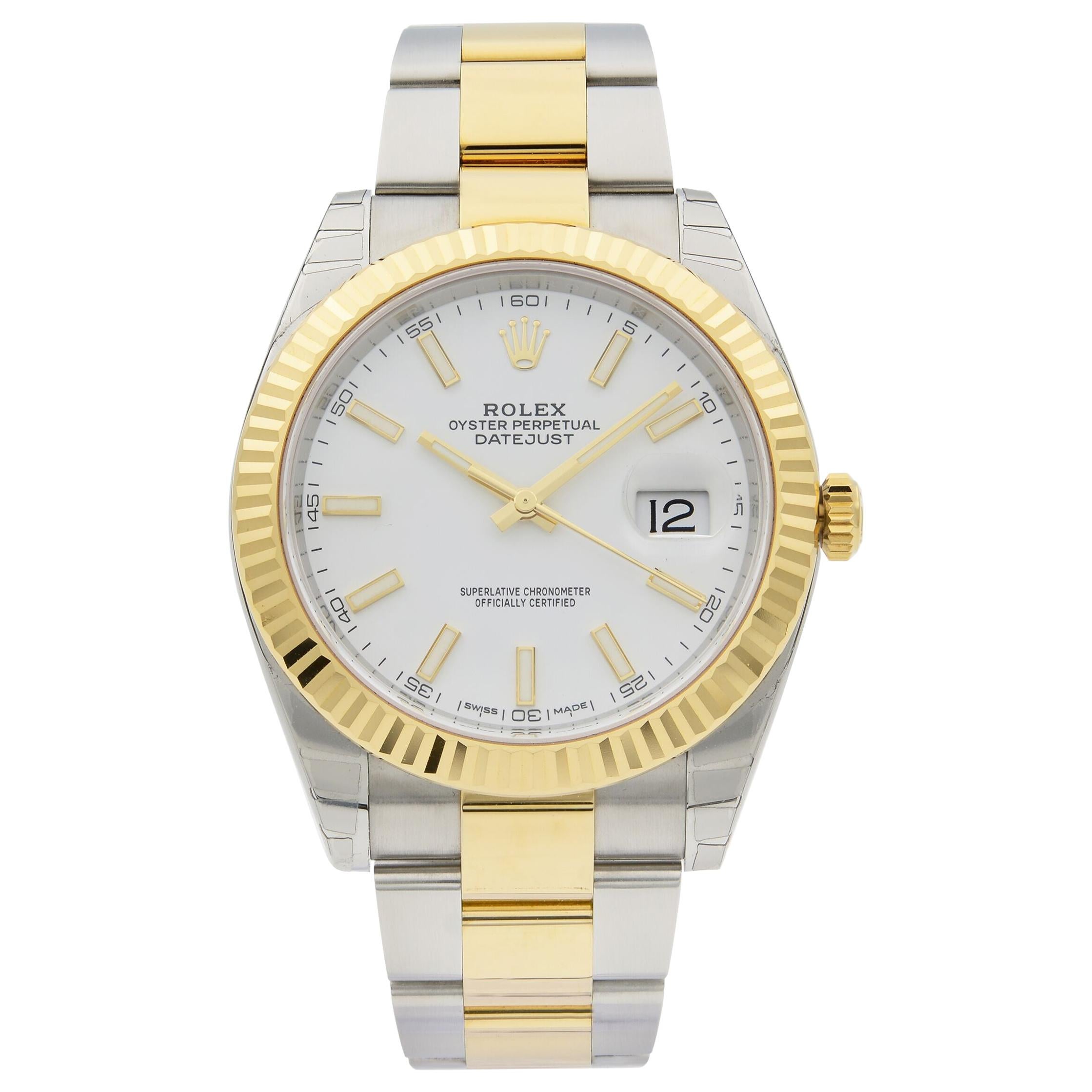 Rolex Datejust 41 Gold Steel White Stick Dial Automatic Men's Watch 126333