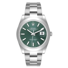 Rolex Datejust 41 Green Dial Smooth Bezel Steel Mens Watch 126300 Box Card